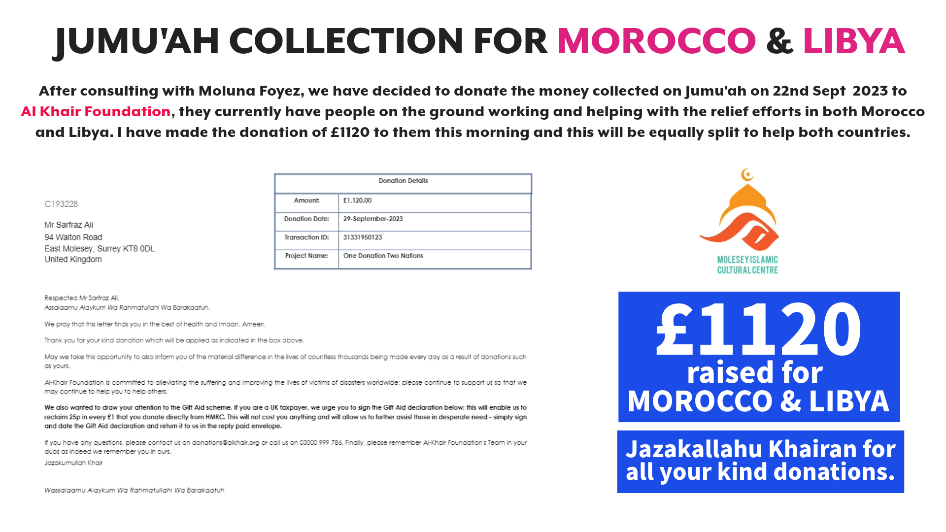 You are currently viewing JUMU’AH COLLECTION FOR MOROCCO & LIBYA